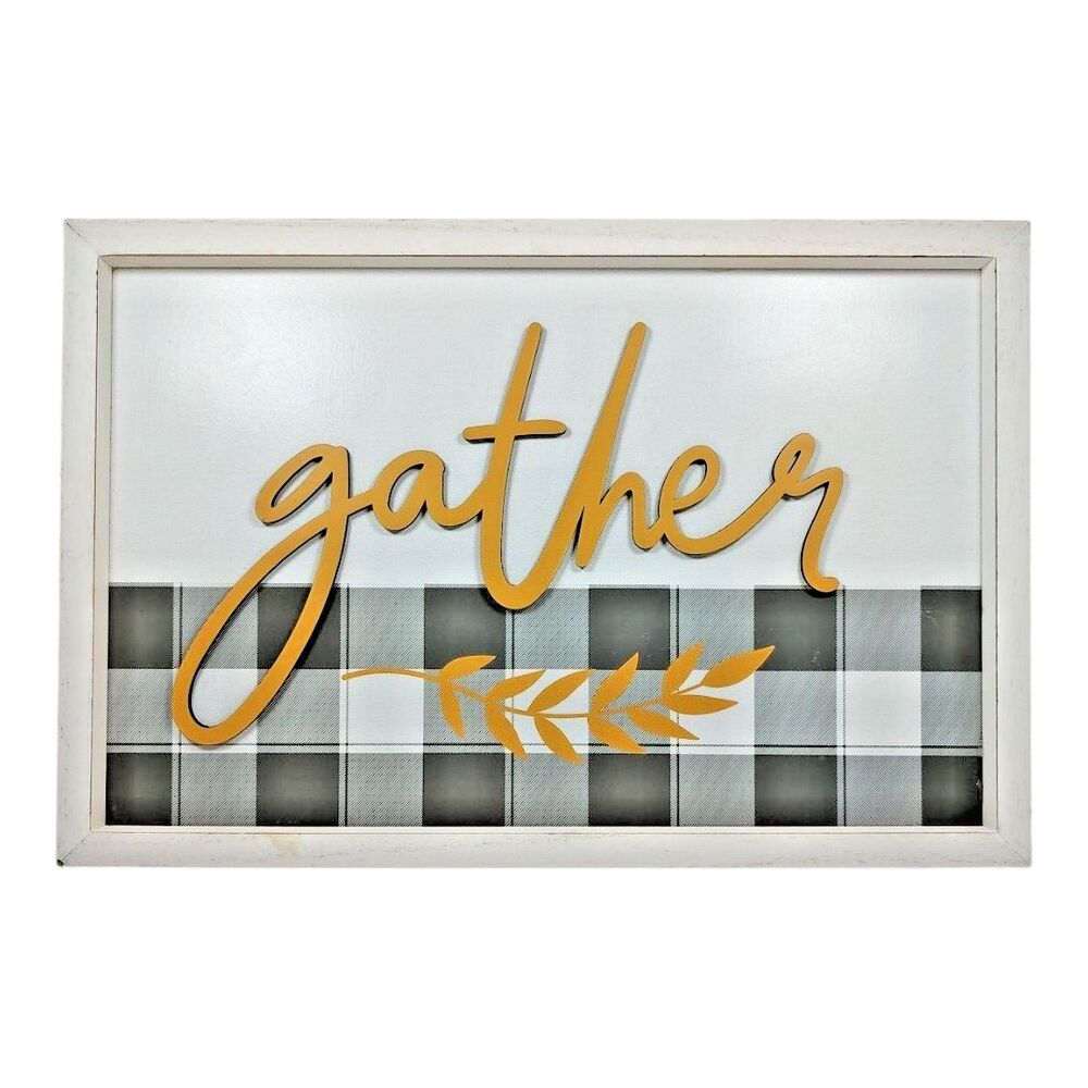 "Gather" Harvest Checkered Sign Wall Home Decor Thanksgiving Holiday Seasonal